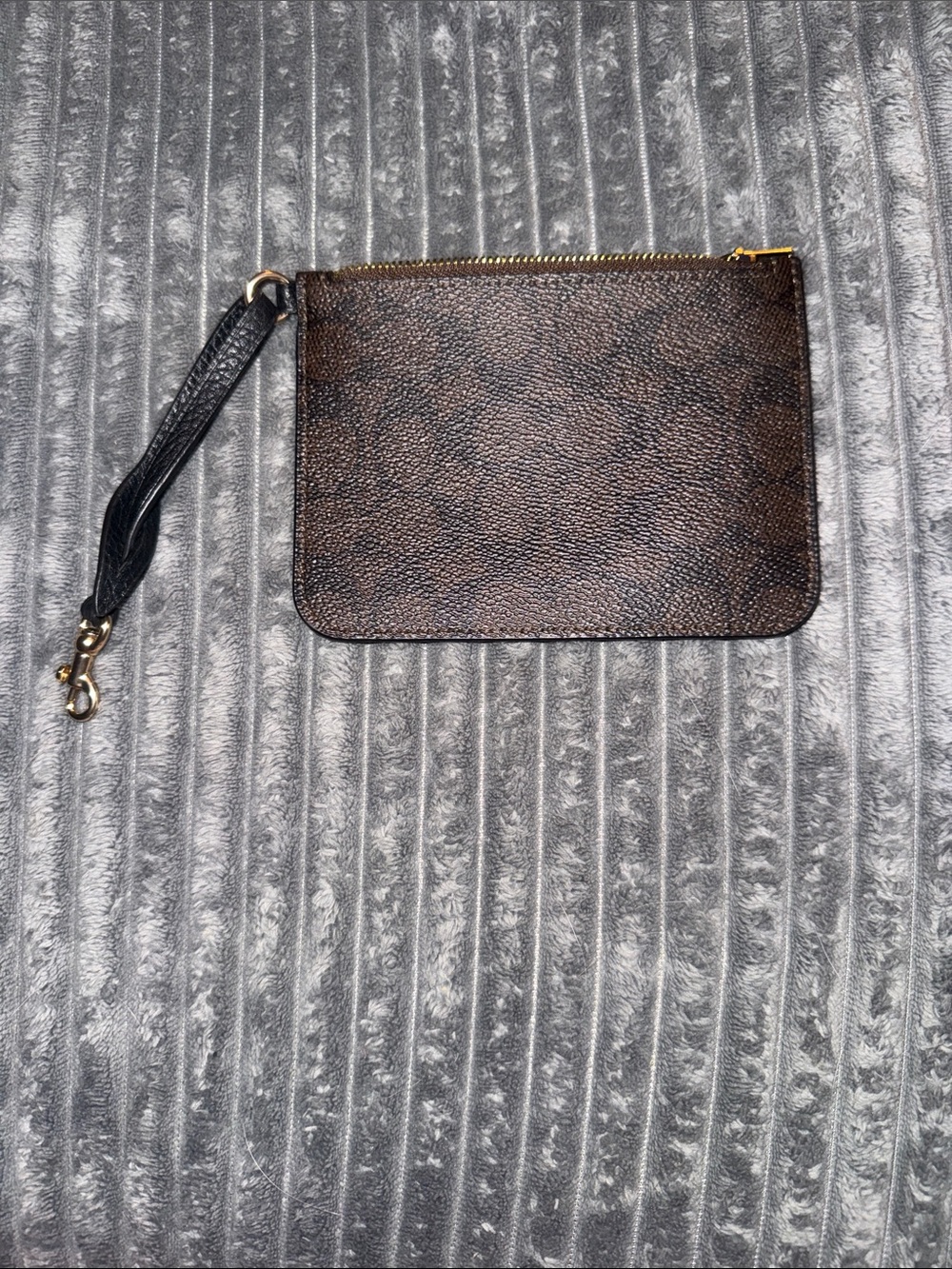 Brown Textured Wristlet Pouch with Black Strap